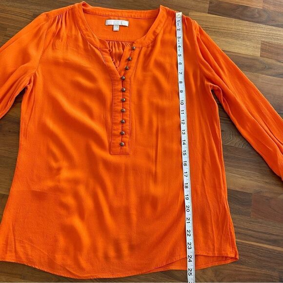 🍋 Banana Republic • Women’s Burnt Orange 3/4Sleeve Blouse w/Gold Buttons Size S - Picture 3 of 12